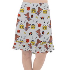 Background Pattern Texture Design Dog Music Fishtail Chiffon Skirt by pakminggu