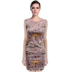 Mushrooms Autumn Fall Pattern Seamless Decorative Sleeveless Velvet Midi Dress by pakminggu