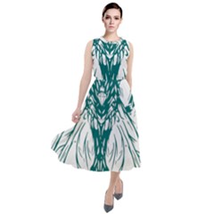 Green Insect Bee Illustration Round Neck Boho Dress by pakminggu