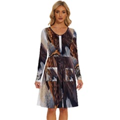 Eagle Art Eagle Watercolor Painting Bird Animal Long Sleeve Dress With Pocket by pakminggu