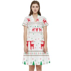 Red Green And Blue Christmas Themed Illustration Short Sleeve Waist Detail Dress by pakminggu