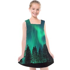 Aurora Northern Lights Phenomenon Atmosphere Sky Kids  Cross Back Dress by pakminggu