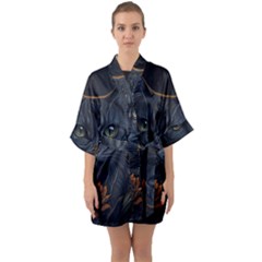 Art Cat Drawing Mammal Animal Feline Half Sleeve Satin Kimono  by pakminggu