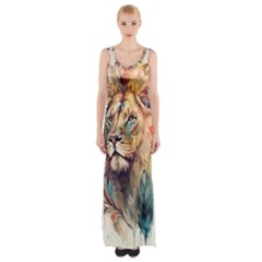 Lion Africa African Art Thigh Split Maxi Dress by pakminggu