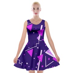 Purple Blue Geometric Pattern Velvet Skater Dress by danenraven