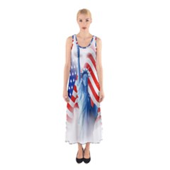 Statue Of Liberty And Usa Flag Art Sleeveless Maxi Dress by danenraven