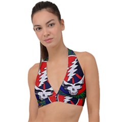 Grateful Dead Pattern Halter Plunge Bikini Top by Mog4mog4