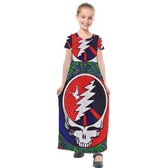 Grateful Dead Pattern Kids  Short Sleeve Maxi Dress by Mog4mog4