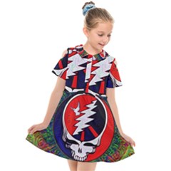 Grateful Dead Pattern Kids  Short Sleeve Shirt Dress by Mog4mog4