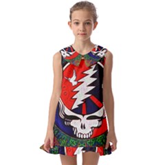 Grateful Dead Pattern Kids  Pilgrim Collar Ruffle Hem Dress by Mog4mog4