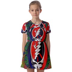 Grateful Dead Pattern Kids  Short Sleeve Pinafore Style Dress by Mog4mog4