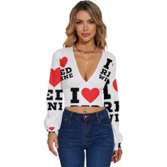 I Love Red Wine Long Sleeve Deep-v Velour Top by ilovewhateva