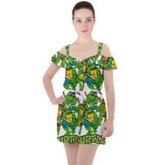 Teenage Mutant Ninja Turtles Ruffle Cut Out Chiffon Playsuit by Mog4mog4