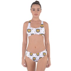 Lion Heads Pattern Design Doodle Criss Cross Bikini Set by Mog4mog4