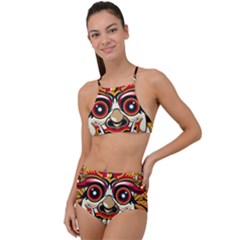 Bali Barong Mask Euclidean Vector Chiefs Face High Waist Tankini Set by Mog4mog4