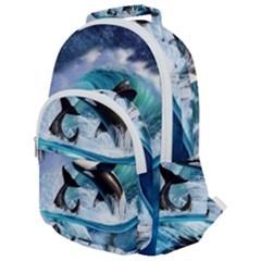 Orca Wave Water Underwater Rounded Multi Pocket Backpack by Mog4mog4