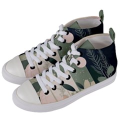 Spring Floral Plants Foliage Minimal Minimalist Women s Mid-top Canvas Sneakers by Mog4mog4