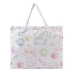 Cats And Food Doodle Seamless Pattern Zipper Large Tote Bag by Bakwanart