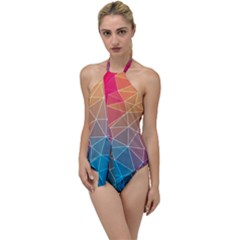 Multicolored Geometric Origami Idea Pattern Go With The Flow One Piece Swimsuit by Bakwanart