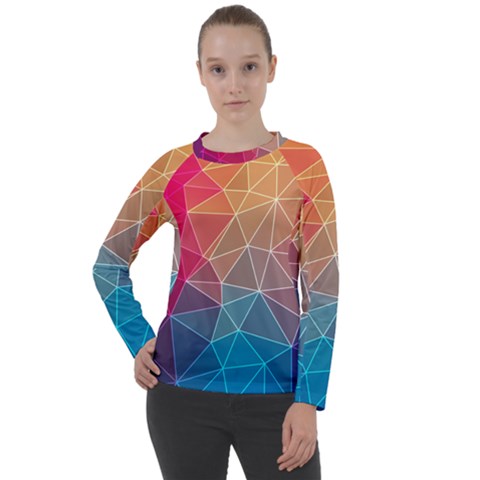 Multicolored Geometric Origami Idea Pattern Women s Long Sleeve Raglan Tee by Bakwanart