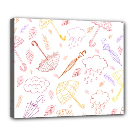 Weather Umbrella Rain Cloud Seamless Doodle Pattern Deluxe Canvas 24  X 20  (stretched) by Bakwanart