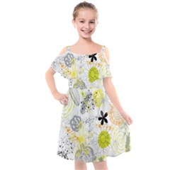 Doodle Flowers Hand Drawing Pattern Kids  Cut Out Shoulders Chiffon Dress by Bakwanart