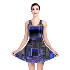 Blue Computer Monitor With Chair Game Digital Wallpaper, Digital Art Reversible Skater Dress by Bakwanart