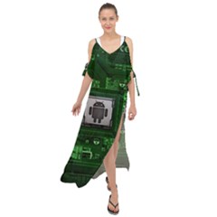 Technology Computer Chip Electronics Industry Circuit Board Maxi Chiffon Cover Up Dress by Bakwanart