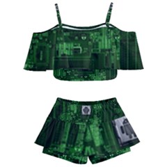 Technology Computer Chip Electronics Industry Circuit Board Kids  Off Shoulder Skirt Bikini by Bakwanart