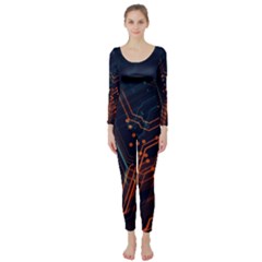 Abstract Colorful Circuit Long Sleeve Catsuit by Bakwanart