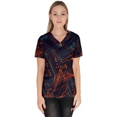 Abstract Colorful Circuit Women s V-neck Scrub Top by Bakwanart