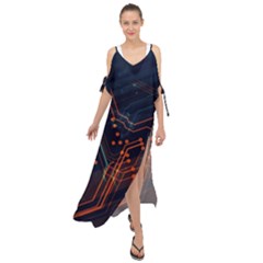 Abstract Colorful Circuit Maxi Chiffon Cover Up Dress by Bakwanart