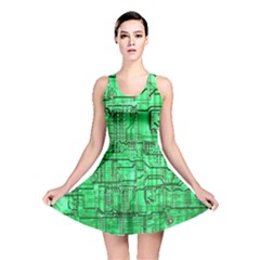 Green Circuit Board Computer Reversible Skater Dress by Bakwanart