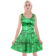 Green Circuit Board Computer Reversible Velvet Sleeveless Dress by Bakwanart