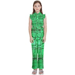 Green Circuit Board Computer Kids  Sleeveless Ruffle Edge Band Collar Chiffon One Piece by Bakwanart