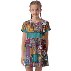 Pattern Design Art Techno Dj Music Retro Music Device Kids  Asymmetric Collar Dress by Bakwanart