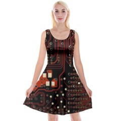 Red Computer Circuit Board Reversible Velvet Sleeveless Dress by Bakwanart