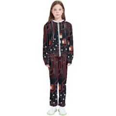 Red Computer Circuit Board Kids  Tracksuit by Bakwanart