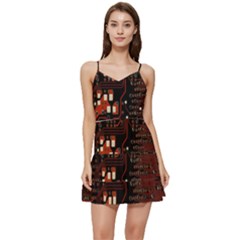 Red Computer Circuit Board Short Frill Dress by Bakwanart