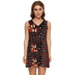 Red Computer Circuit Board Tiered Sleeveless Mini Dress by Bakwanart