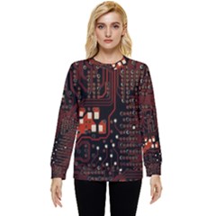 Red Computer Circuit Board Hidden Pocket Sweatshirt by Bakwanart