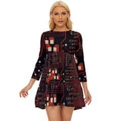 Red Computer Circuit Board Long Sleeve Babydoll Dress by Bakwanart