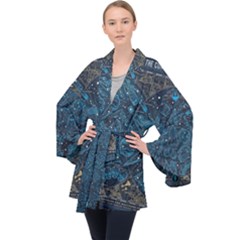 Position Of The Constellations Illustration Star Blue Long Sleeve Velvet Kimono  by Bakwanart