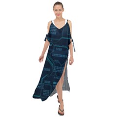 Technology Computer Circuit Boards Electricity Cpu Binary Maxi Chiffon Cover Up Dress by Bakwanart