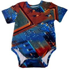 Gray Circuit Board Electronics Electronic Components Microprocessor Baby Short Sleeve Bodysuit by Bakwanart