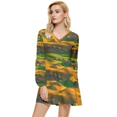 Landscape Usa Nature Washington State Trees Field Palouse Tiered Long Sleeve Mini Dress by Bakwanart