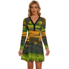 Landscape Usa Nature Washington State Trees Field Palouse Long Sleeve Deep V Mini Dress  by Bakwanart