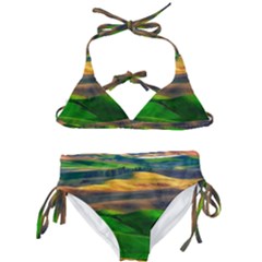 Grassland Nature Palouse Green Field Hill Sky Butte Kids  Classic Bikini Set by Bakwanart