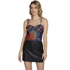 Background Graphic Beautiful Flowy Camisole Tie Up Top by 99art