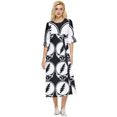 Black And White Deadhead Grateful Dead Steal Your Face Pattern Double Cuff Midi Dress by 99art